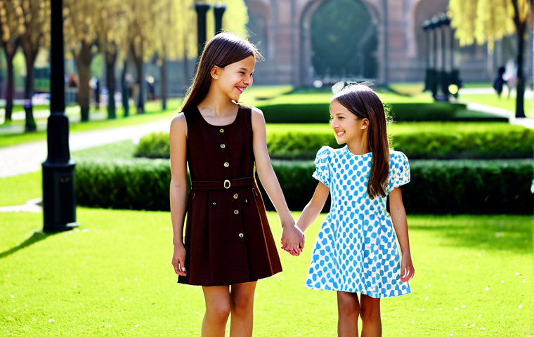 타티네쇼콜라의 특별 할인 - **

"A young girl, fully clothed in a simple yet elegant linen dress from Tachine Chocolat, appropri...