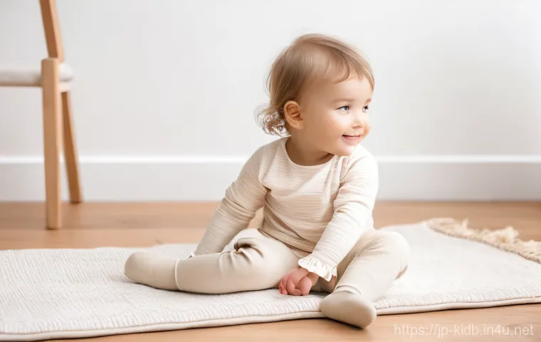 모이몰른의 최신 컬렉션 - A cheerful toddler, approximately 2-3 years old, fully clothed in comfortable, soft organic cotton e...