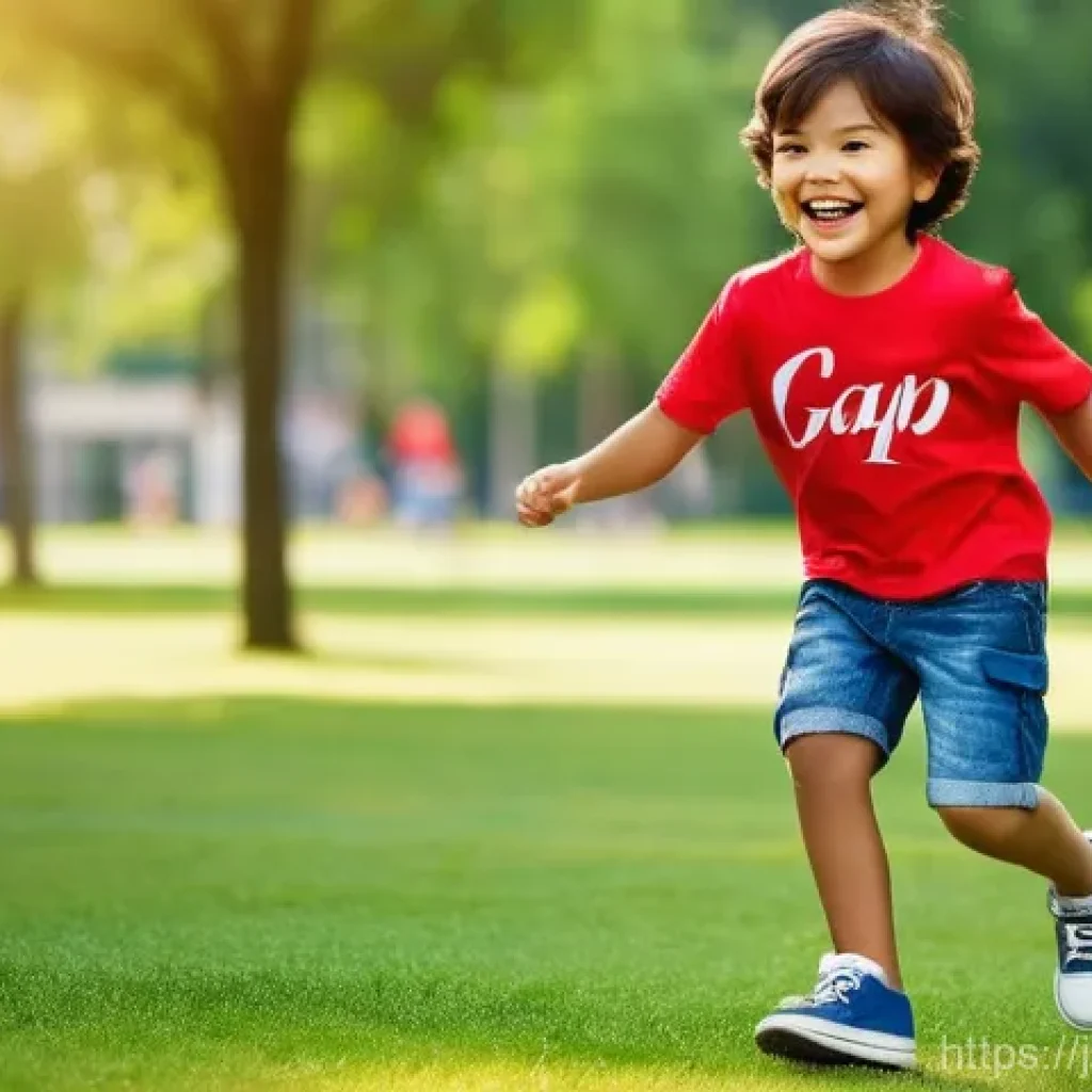 갭키즈와 타미힐피거 키즈 비교 - **Prompt 1: Energetic Playtime in Gap Kids Casual Wear**
    A happy, active child, aged around 6, i...