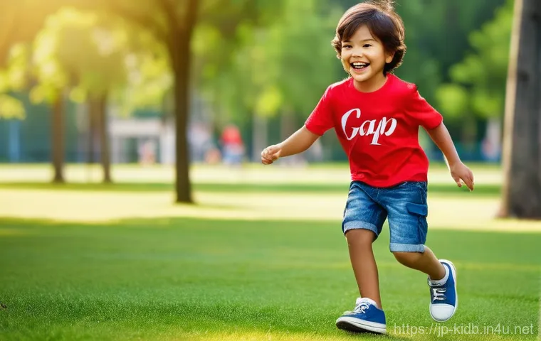 갭키즈와 타미힐피거 키즈 비교 - **Prompt 1: Energetic Playtime in Gap Kids Casual Wear**
    A happy, active child, aged around 6, i...