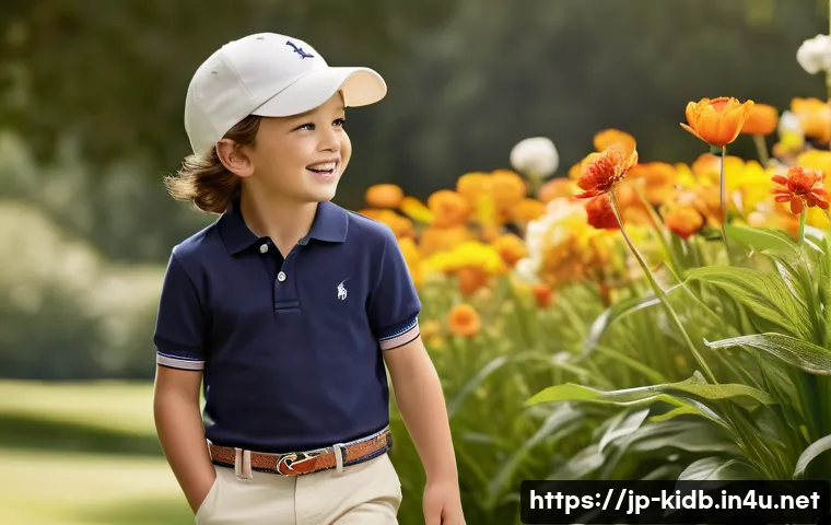 폴로 랄프 로렌 키즈 코디법 - A lively spring and summer scene featuring a young child wearing a breathable cotton Ralph Lauren po...