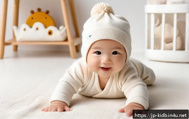 오가닉맘과 해피랜드 제품 비교 - A gentle and cozy baby nursery scene featuring a smiling infant wearing a soft organic cotton onesie...