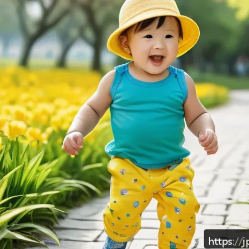 리틀그라운드와 해피랜드 제품 비교 - A cheerful toddler wearing Little Ground&rsquo;s colorful, playful outfit featuring a bright yellow top an...