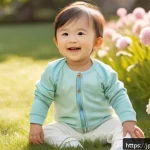 국내 아동 의류 브랜드 - A cheerful toddler wearing pastel-colored spring children&rsquo;s clothing made of soft organic cotton and...