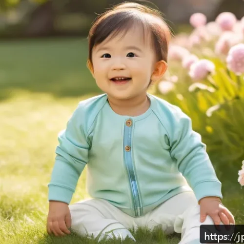 국내 아동 의류 브랜드 - A cheerful toddler wearing pastel-colored spring children&rsquo;s clothing made of soft organic cotton and...