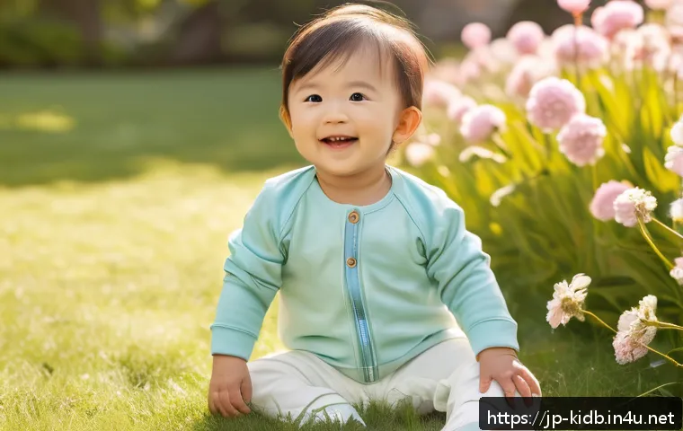 국내 아동 의류 브랜드 - A cheerful toddler wearing pastel-colored spring children&rsquo;s clothing made of soft organic cotton and...